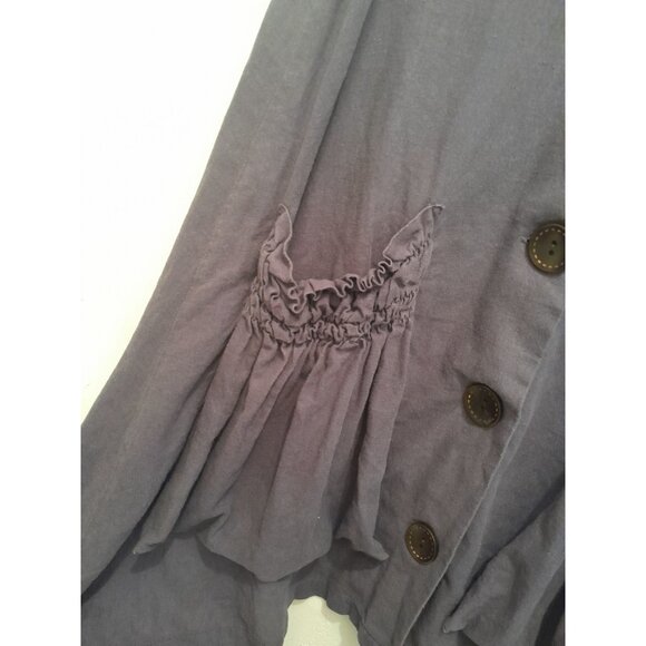 Forcynthia Size Small Boho Patch Pocket Handkerchief Hem Linen Blend Dress Blue - Picture 7 of 9